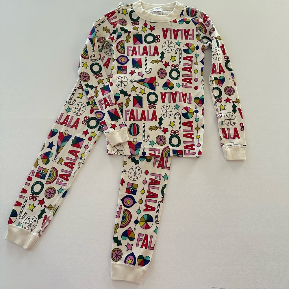 Hanna Andersson 130 Girls 8 Holiday Christmas Pajama Set Organic Cream Red Green